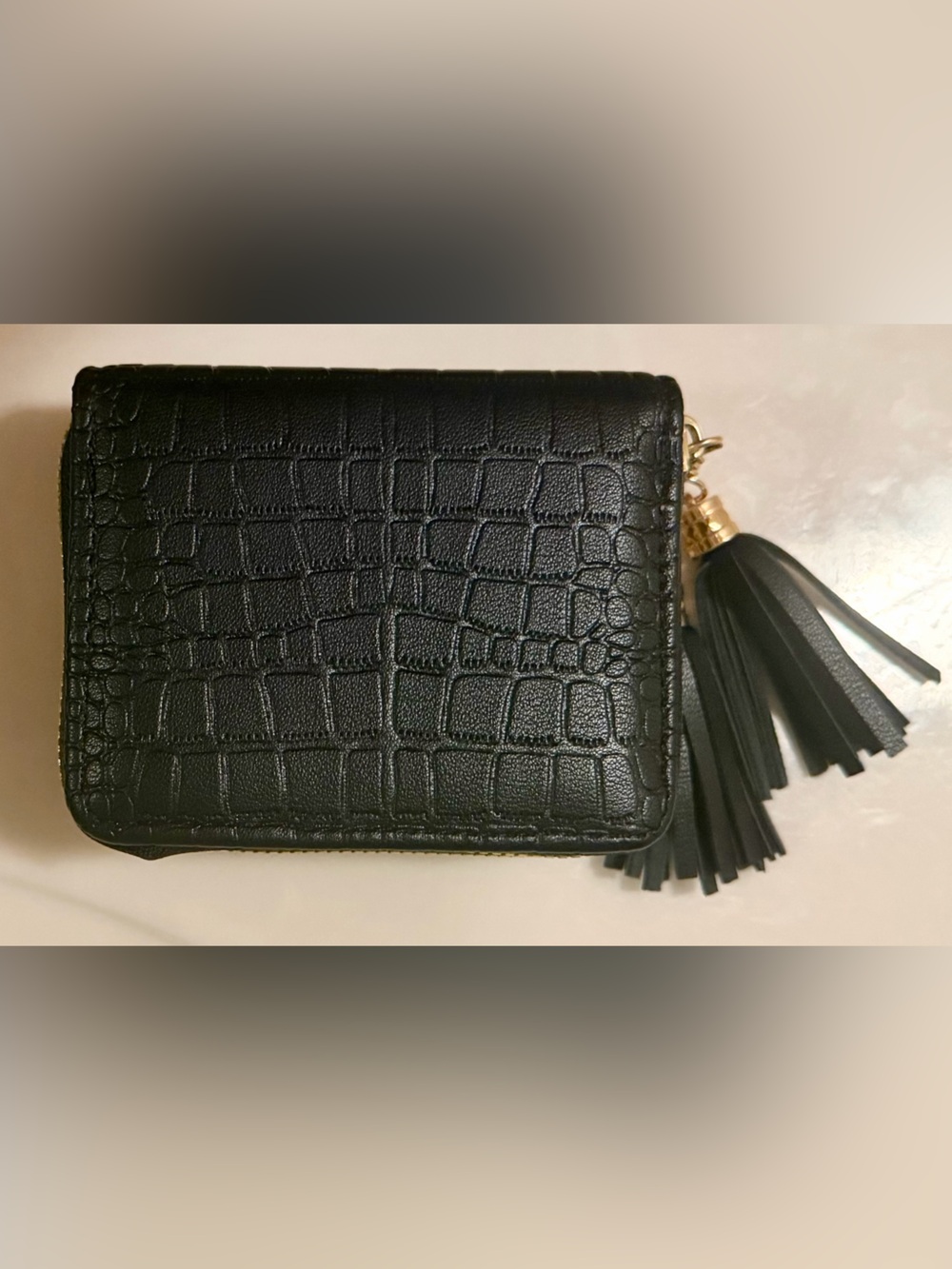 Black Embossed Double Zip Tassle Wallet with Tassels NEW